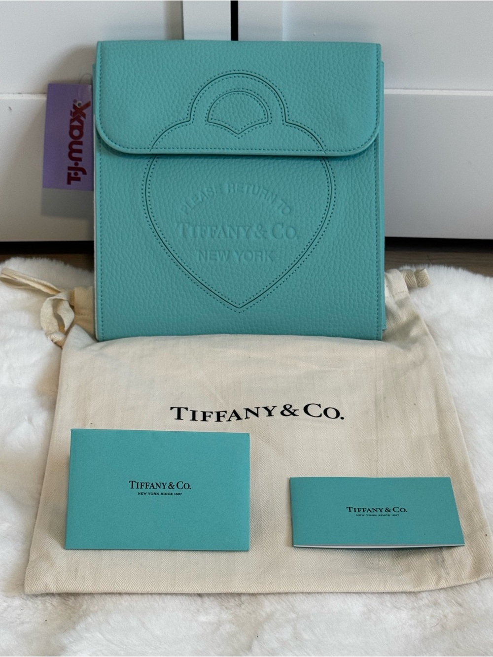 Tiffany & Co. Blue Leather Heart-Embossed Envelope Pouch